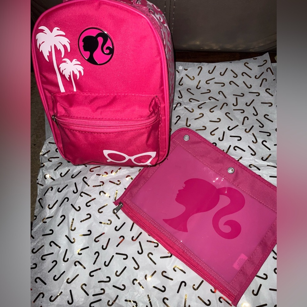 Barbie kid’s insulated reusable lunch bag and binder pencil pouch.